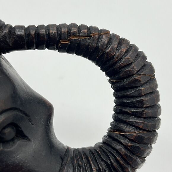 Vintage Wooden Elephant Hand Carved 6x9" Detailed Art Sculpture 1950s Figurine - Picture 9 of 16